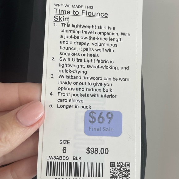 NWT Lulu Lemon High-Low Black Skirt. Size 6 - Picture 3 of 7